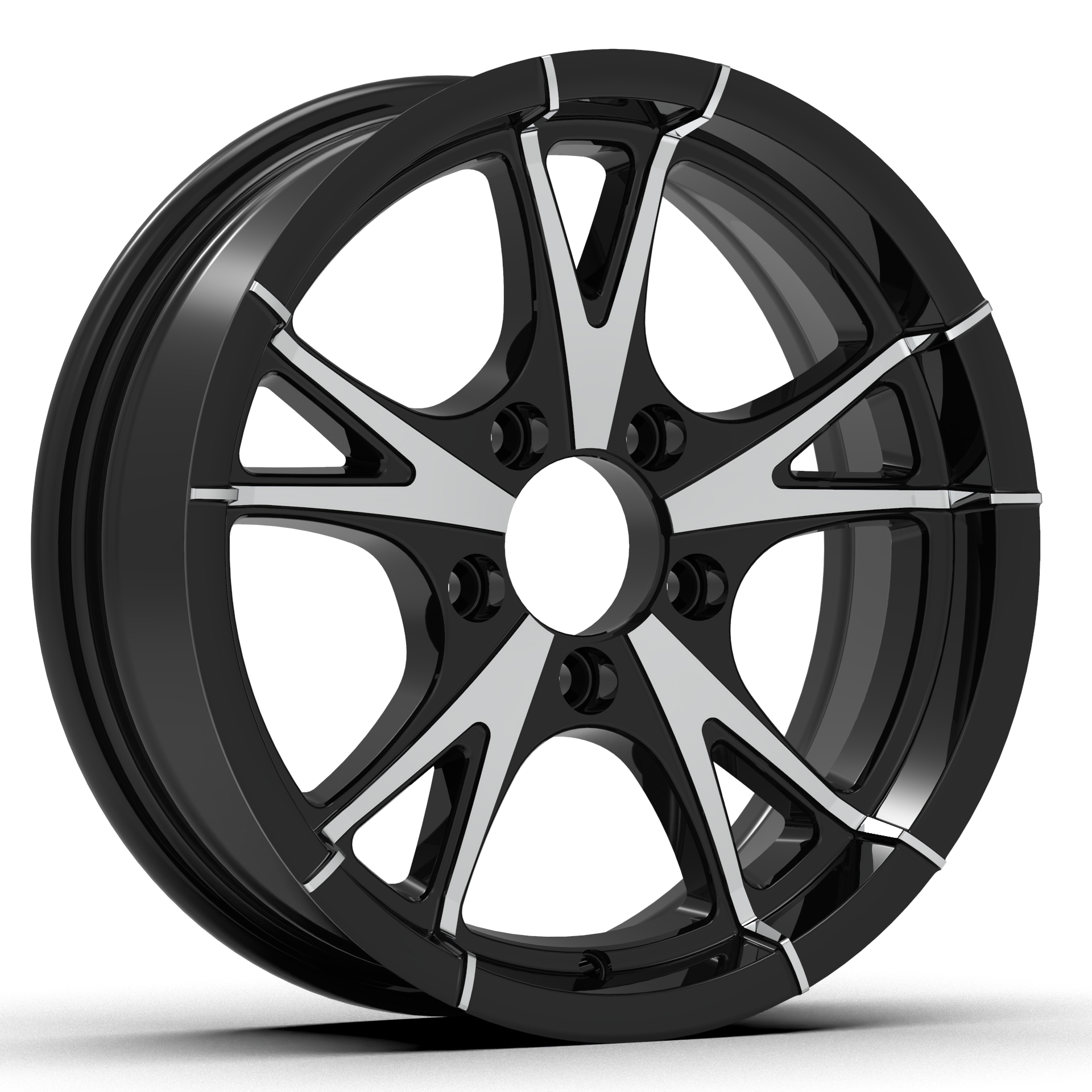 TowNation CW515-1550 aluminum trailer wheel, 15-inch black with machined face, 7-spoke style