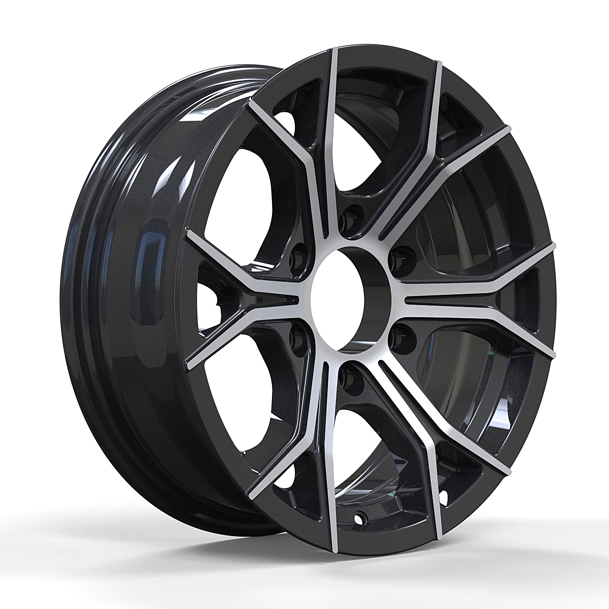 TowNation CW617-1660 aluminum trailer wheel, 16-inch gunmetal with machined face, 6-spoke V design