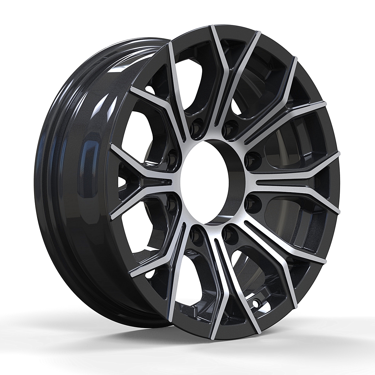 TowNation CW618-1660 aluminum trailer wheel, 16-inch gunmetal with machined face, multi-spoke design
