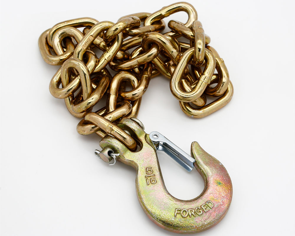 TowNation Grade 70 transport chain assembly with forged clevis slip hook, yellow zinc chromate finish