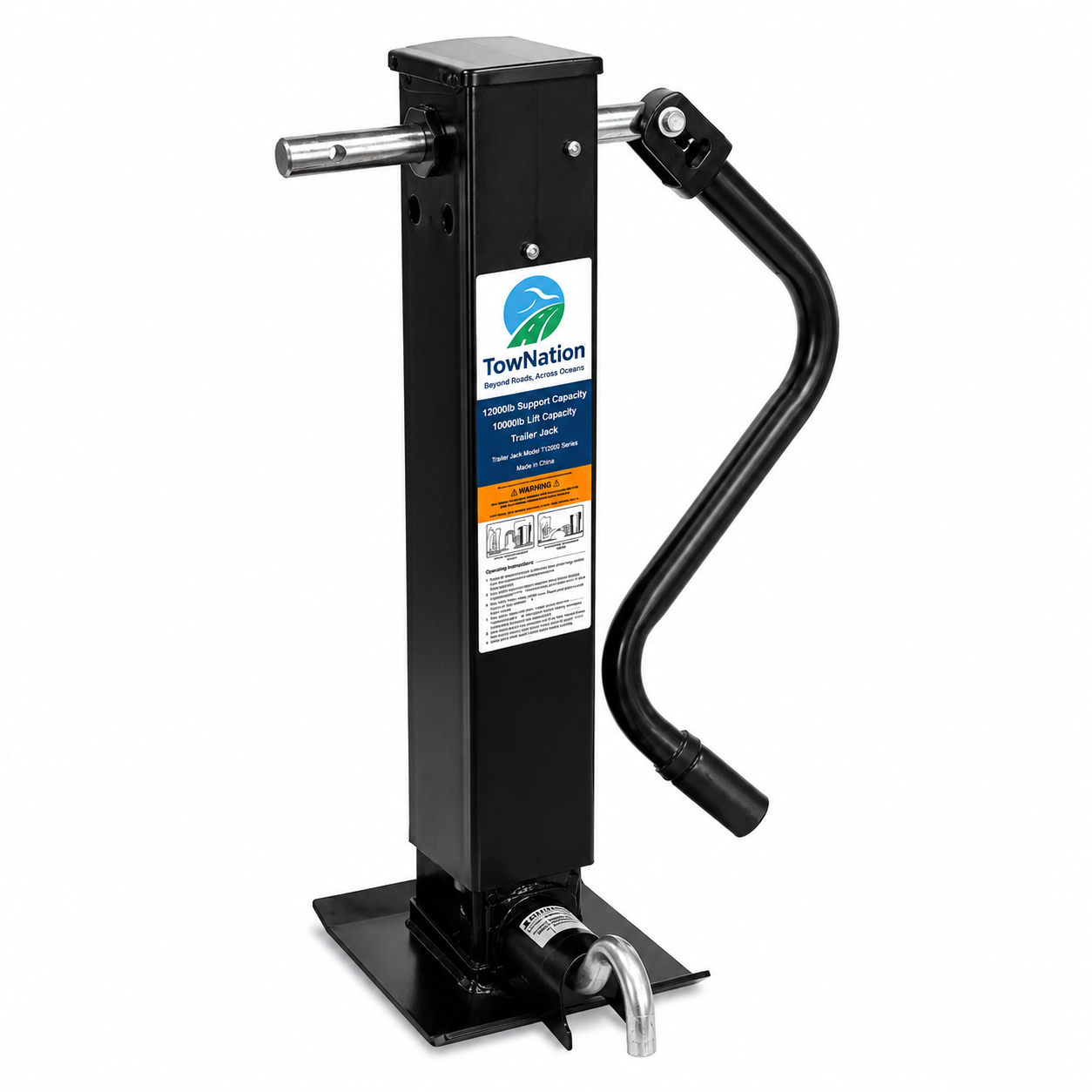 TowNation TJ2000 Series 12000 lb support / 10000 lb lift sidewind square trailer jack with drop-leg foot plate