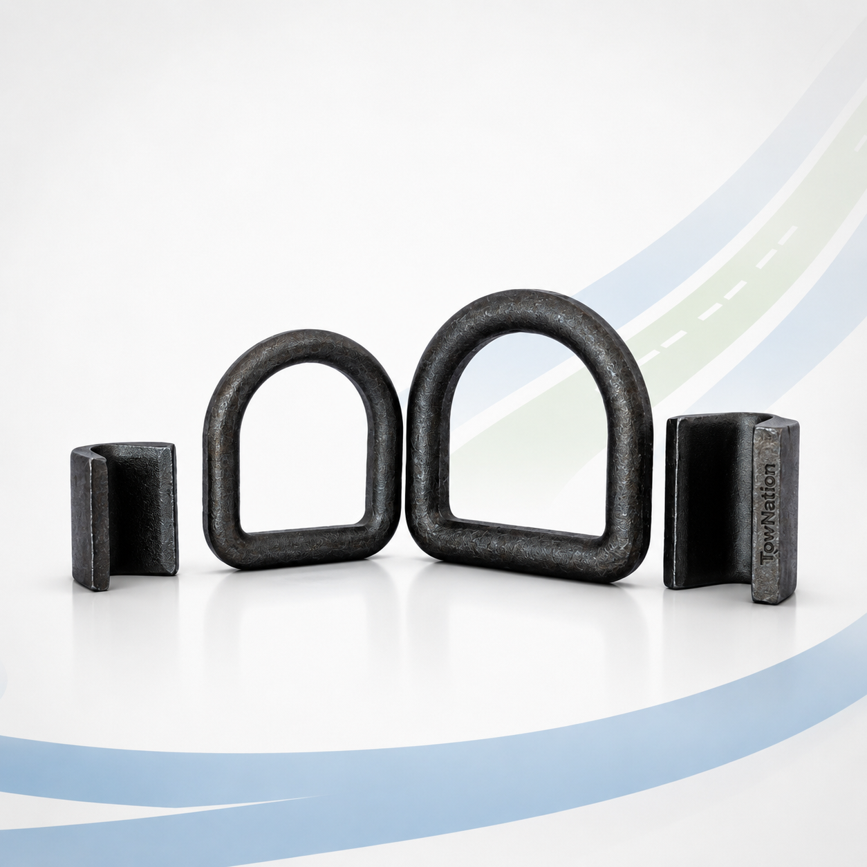 TowNation drop-forged weld-on D-rings with mounting brackets for flatbed and cargo trailer tie-down anchors