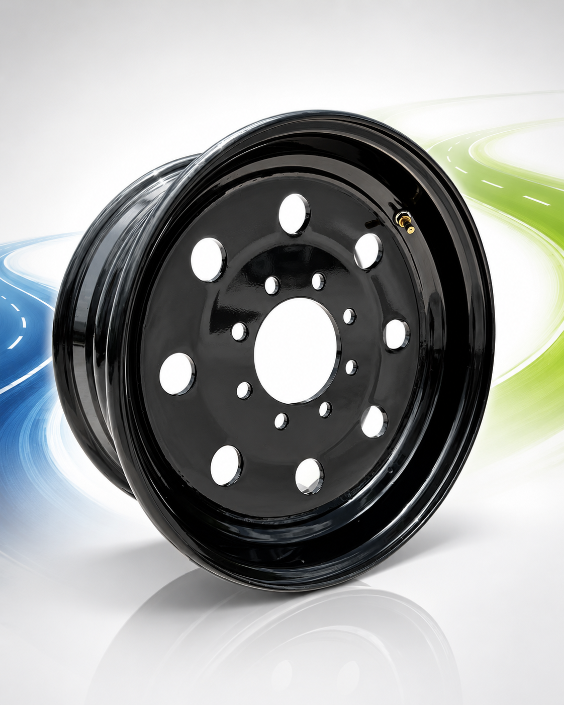 TowNation 6.75x17.5 black modular steel trailer wheel, 8-hole design with valve stem